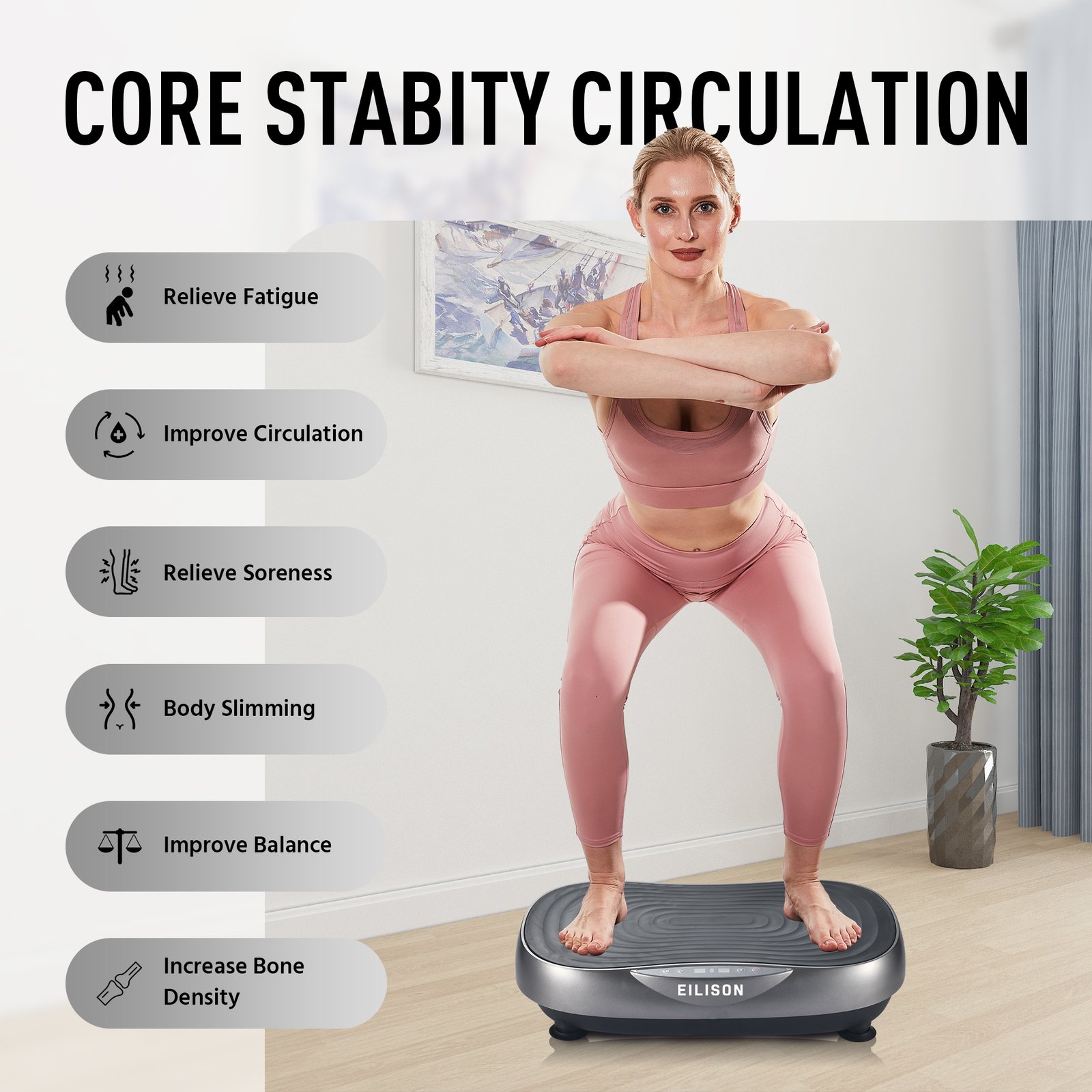 EILISON Glory Vibration Plate Exercise Machine (Grey)