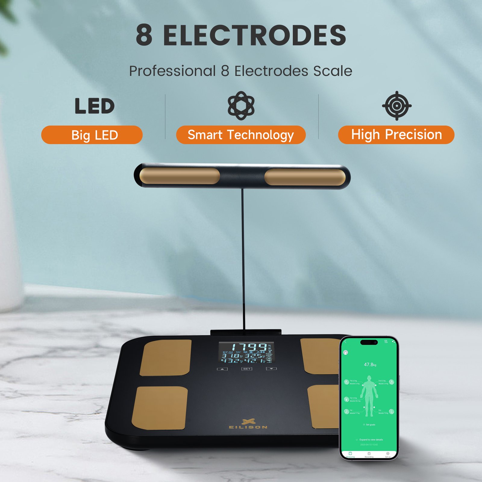 EILISON Smart Scale for Body Weight: 8-Electrode Digital Bathroom Scale for Fat BMI 