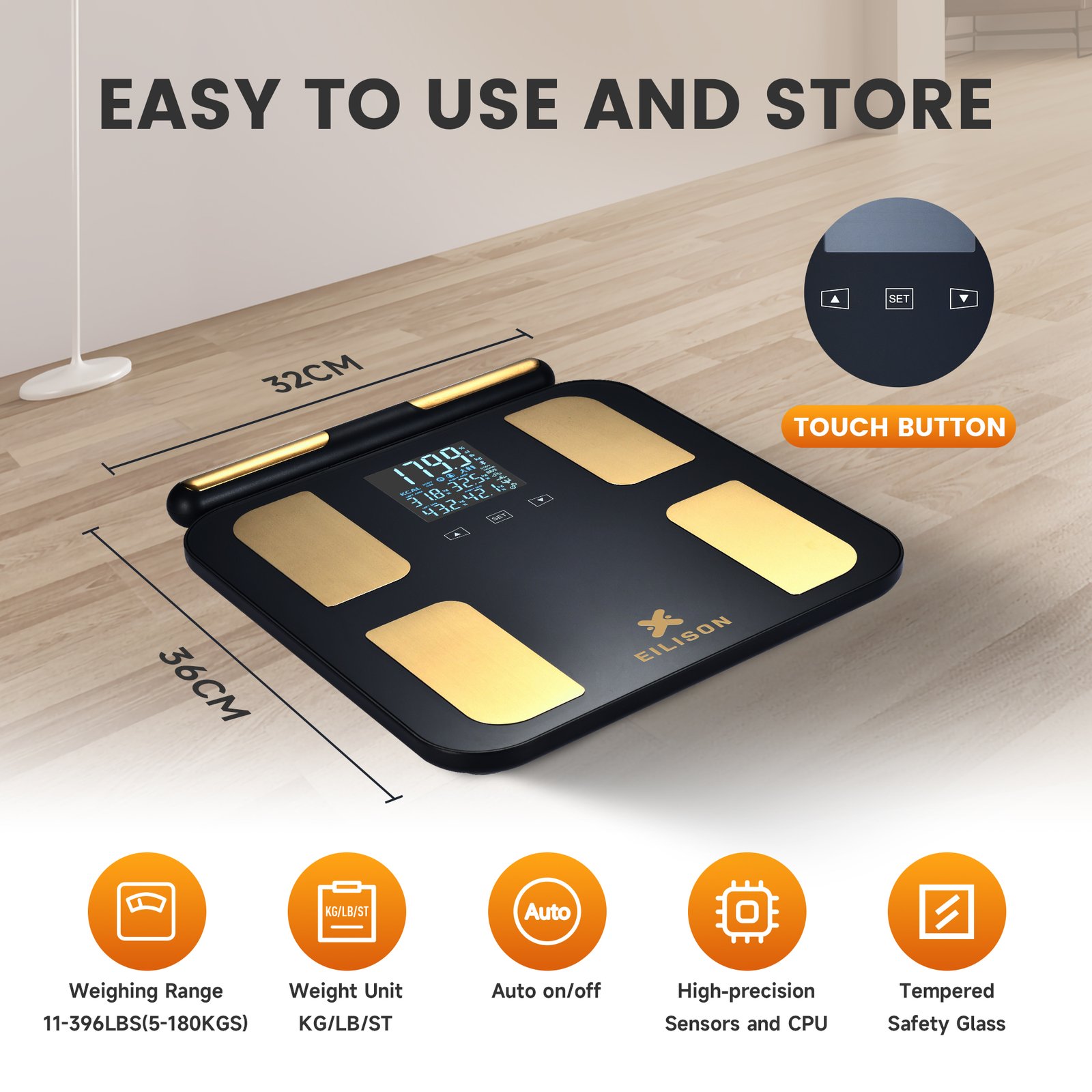 EILISON Smart Scale for Body Weight: 8-Electrode Digital Bathroom Scale for Fat BMI 