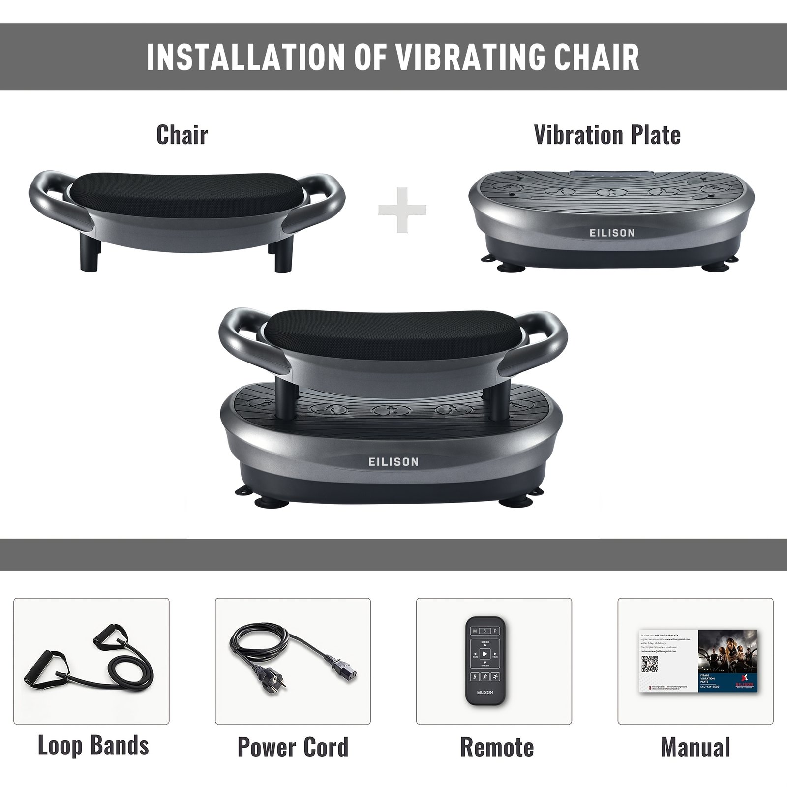 EILISON FITABS 3D Vibration Plate Exercise Machine with Seat (Fitabs Grey)