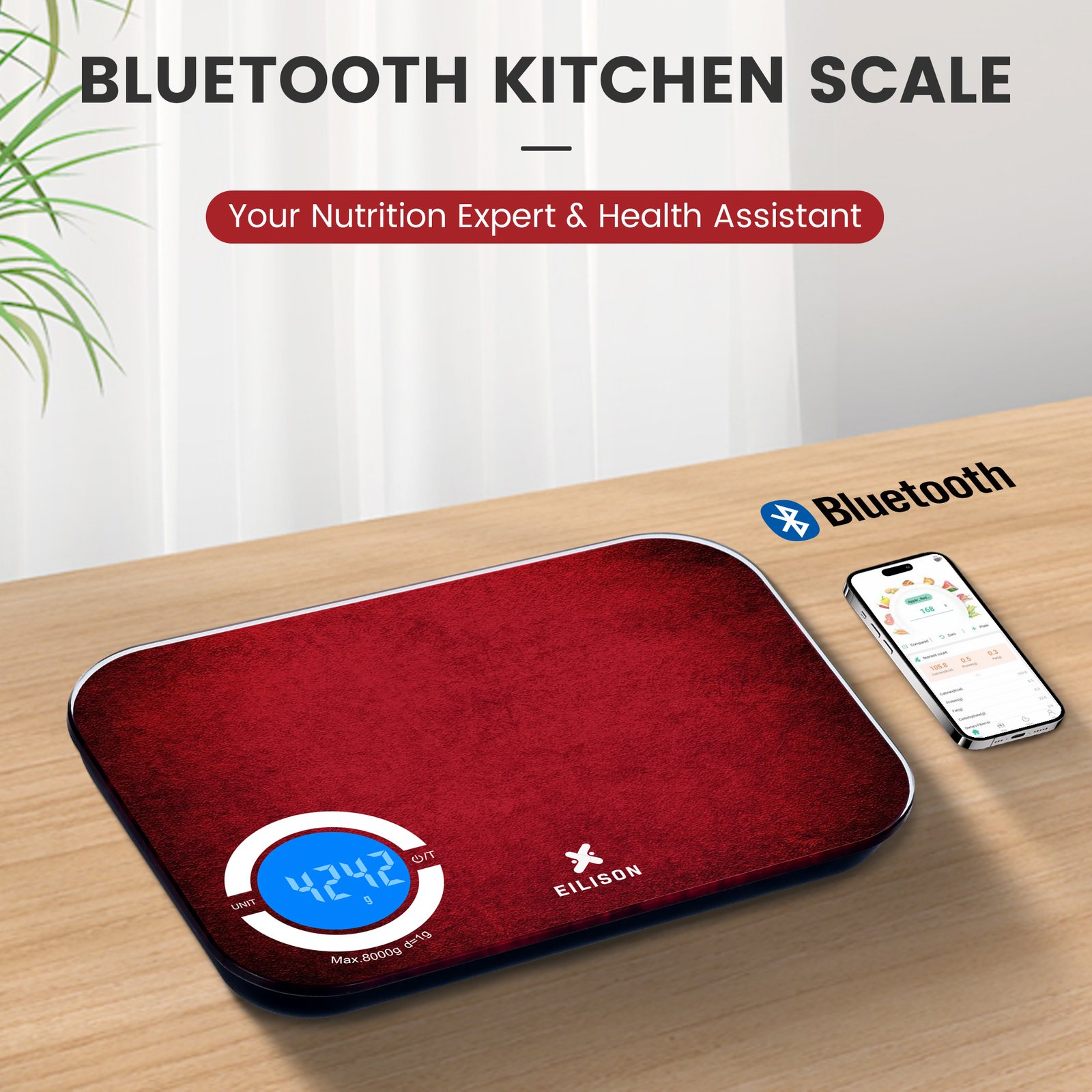 EILISON Smart Kitchen Food Scale with Bluetooth App, High-Precision Digital Food Scale