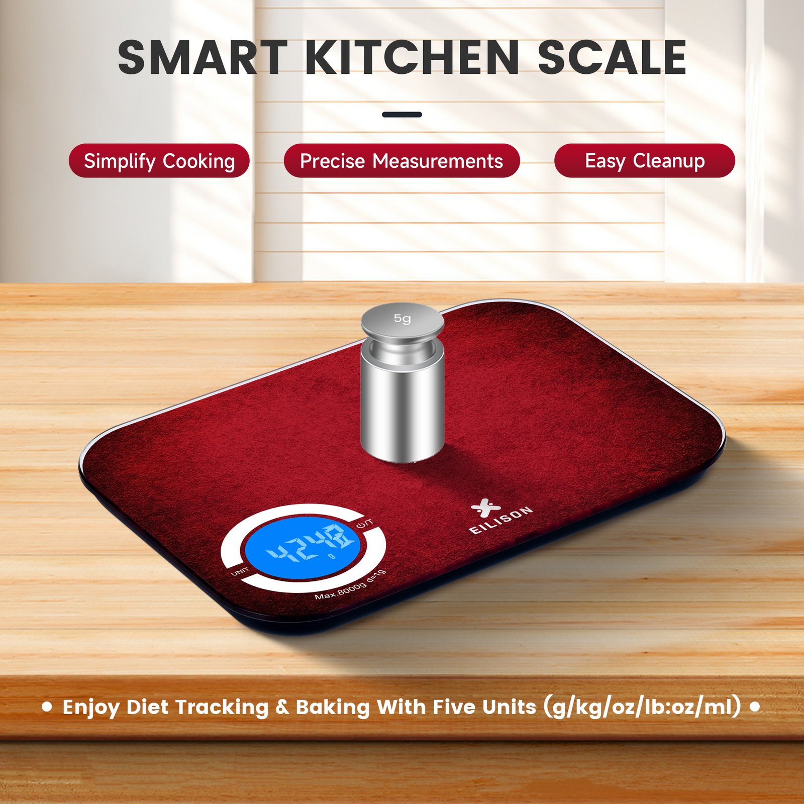 EILISON Smart Kitchen Food Scale with Bluetooth App, High-Precision Digital Food Scale