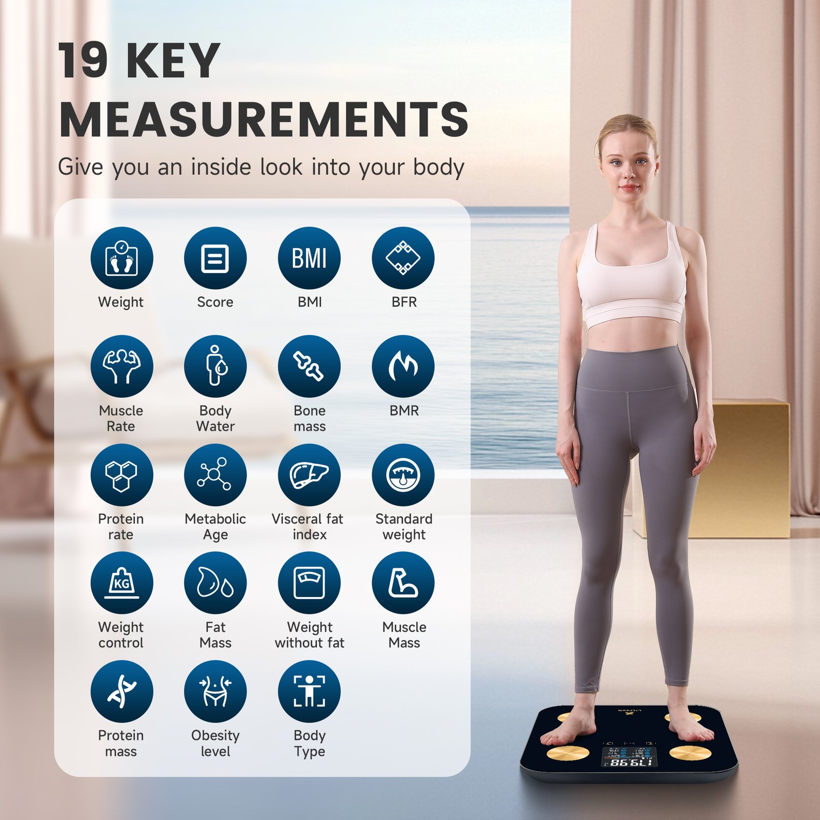 EILISON Smart Scale with 4 Electrodes & BIA Technology High-Precision Body Fat Analyzer (New Black)