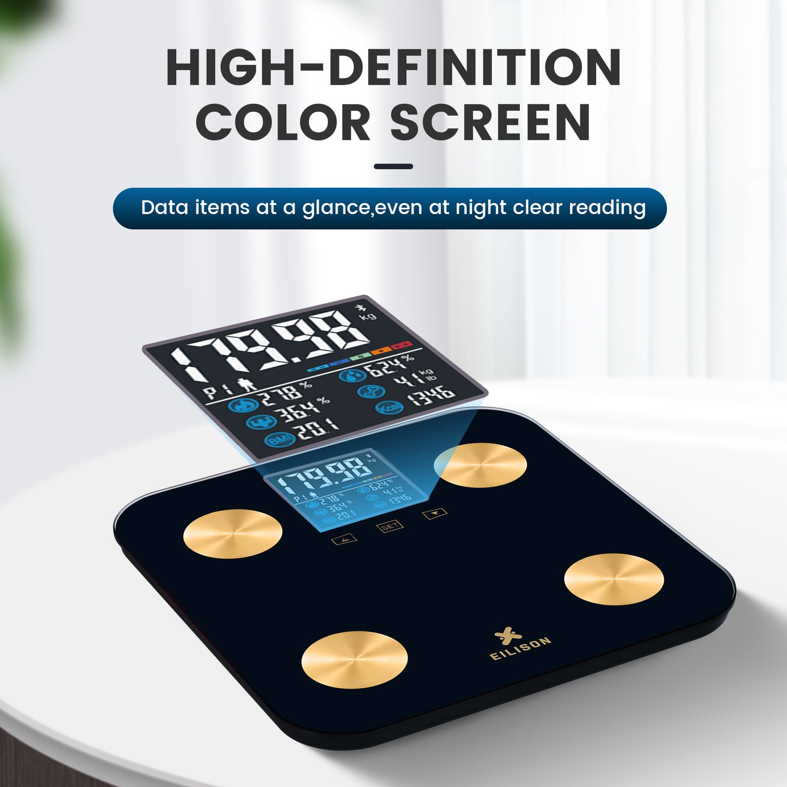 EILISON Smart Scale with 4 Electrodes & BIA Technology High-Precision Body Fat Analyzer (New Black)