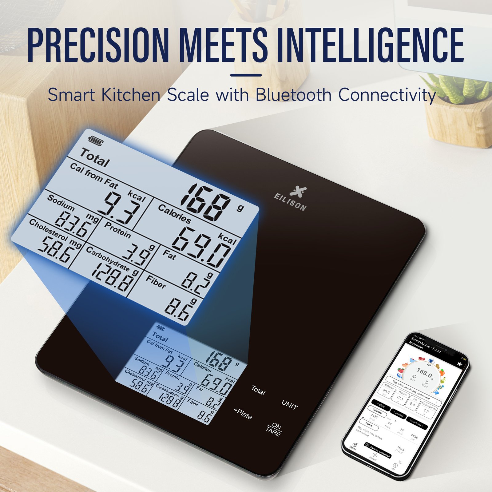 EILISON Smart Kitchen Scale with High-Precision Bluetooth App, Digital Food Scale for Baking (Black)