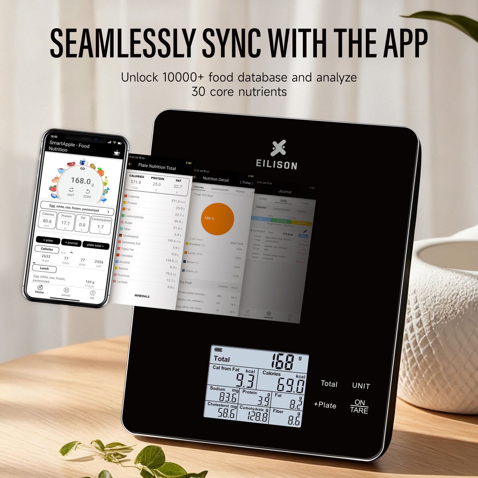 EILISON Smart Kitchen Scale with High-Precision Bluetooth App, Digital Food Scale for Baking (Black)