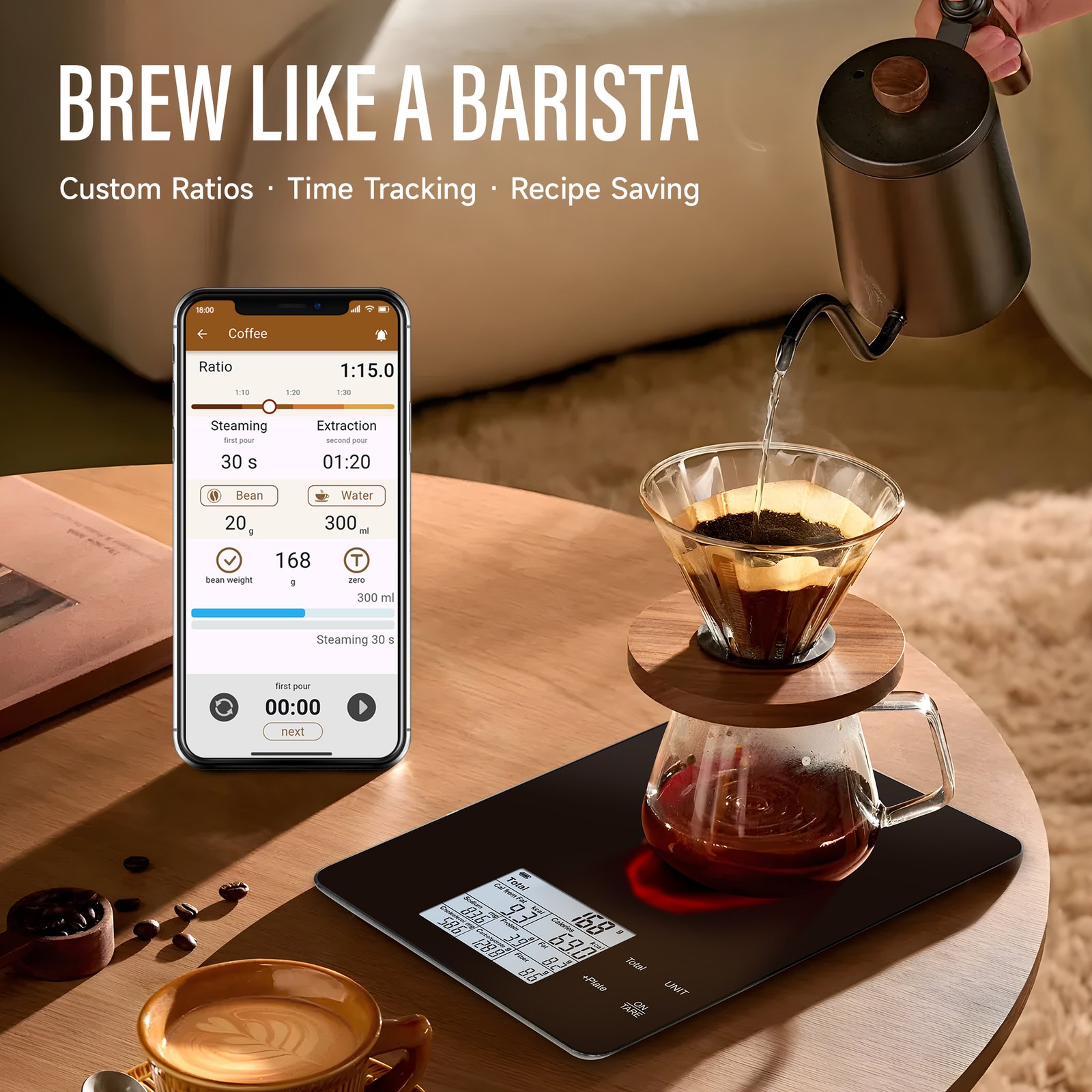 EILISON Smart Kitchen Scale with High-Precision Bluetooth App, Digital Food Scale for Baking (Black)