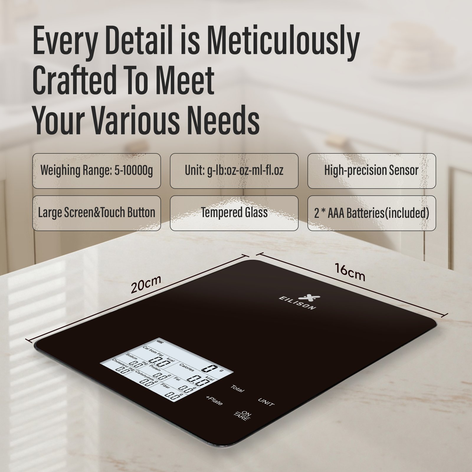 EILISON Smart Kitchen Scale with High-Precision Bluetooth App, Digital Food Scale for Baking (Black)