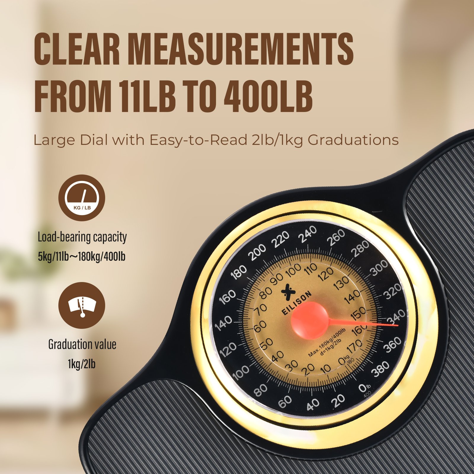 EILISON Mechanical Bathroom Scale for Home Use, Easy Read Analog Weight Scale with Large Display